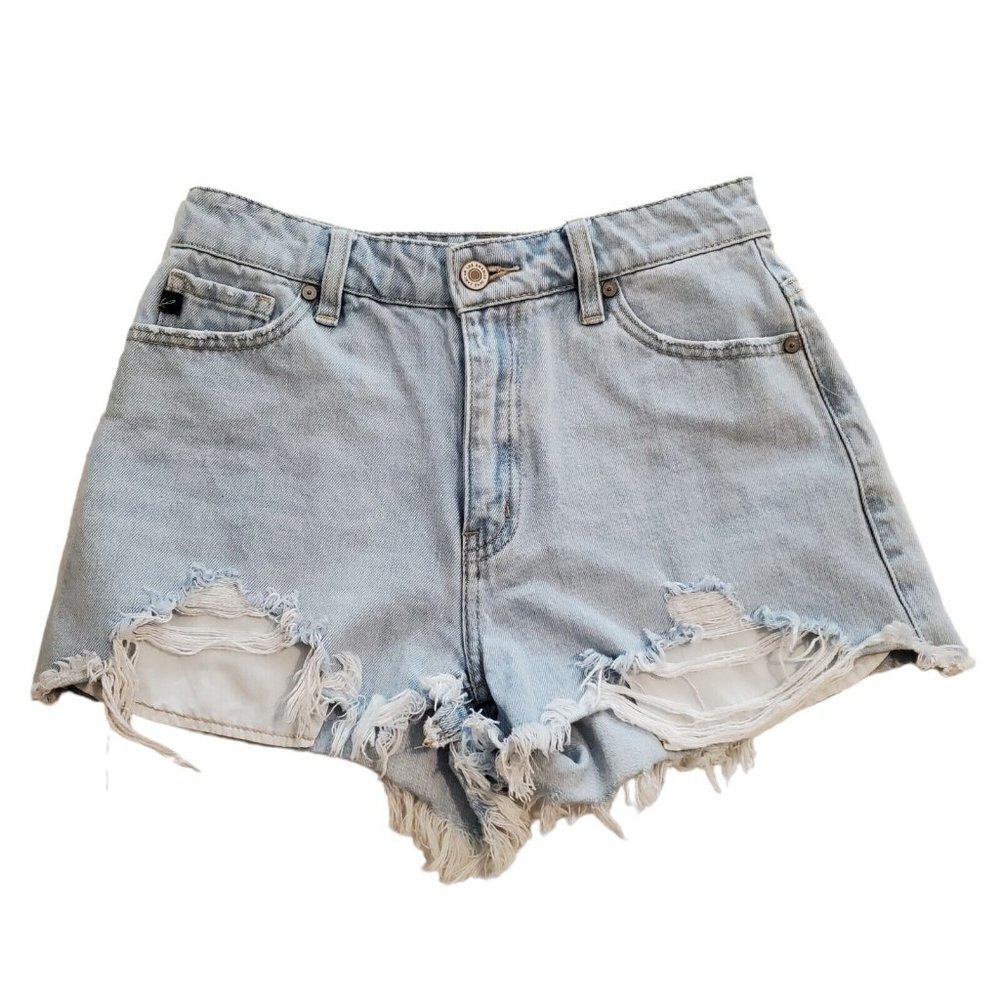 Kancan Cutoff Jean Shorts Womens 26 Light Wash Distressed Denim‎ Cotton Festival
